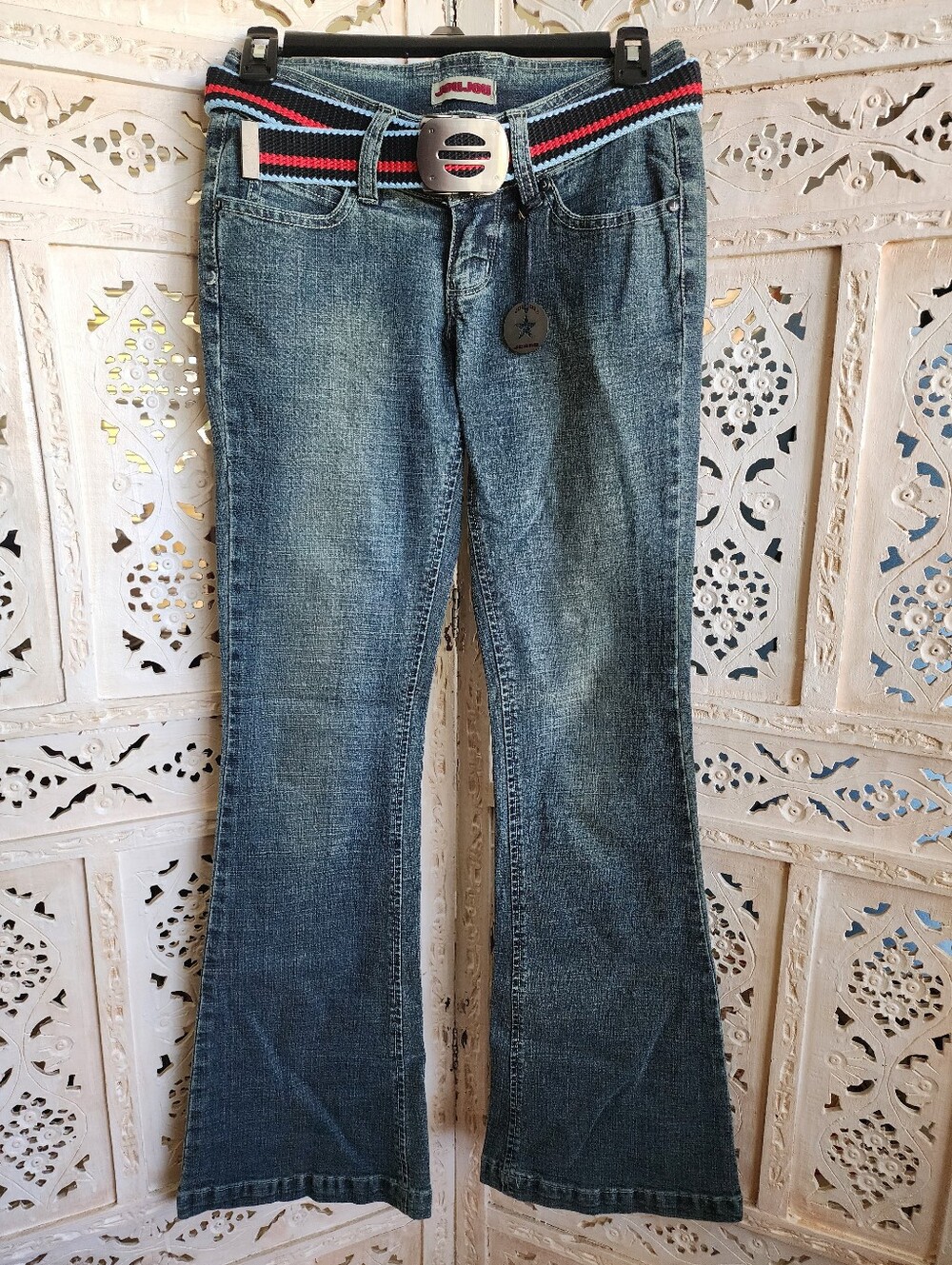 NWT Vintage Y2K JouJou Low Rise Flared Denim Jeans W/Belt- Size 1 Juniors